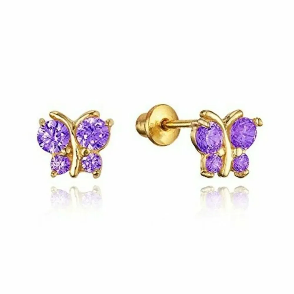 14k gold plated Purple Butterfly CZ Earrings